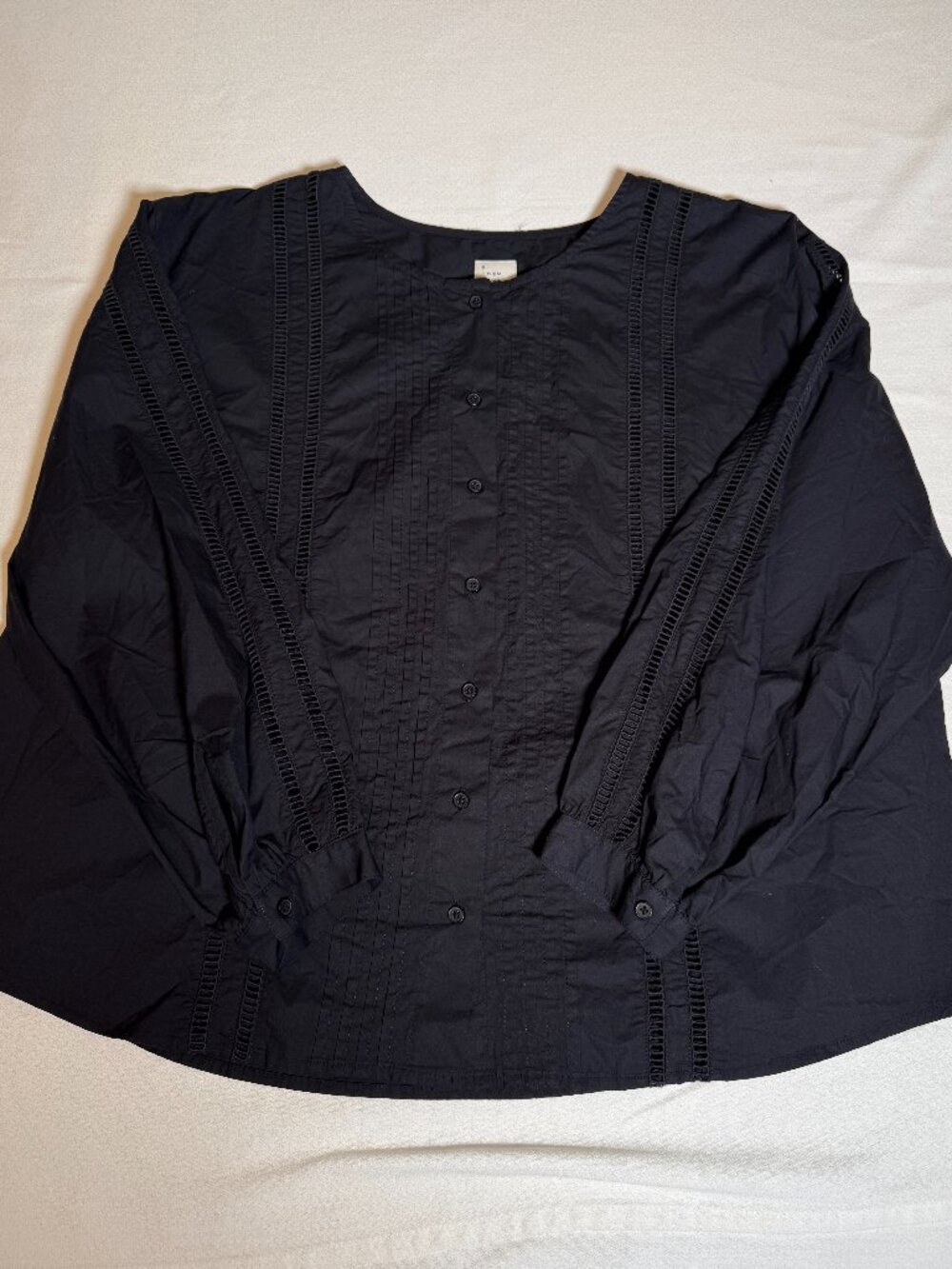 Women's Balloon Sleeve Lace Trim Black Blouse - A New Day. Size XL.
